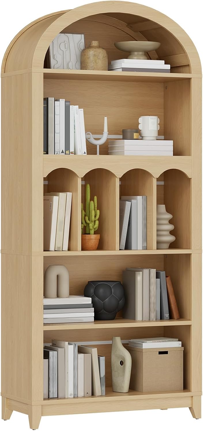 Tall Farmhouse 5-Tier Bookshelf – Rustic Open Display Storage