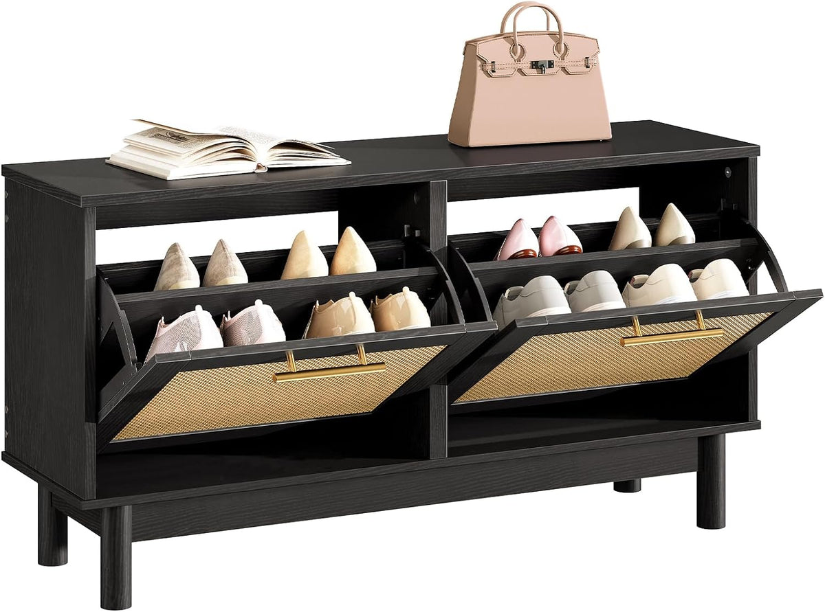 Rattan Style Shoe Storage Bench – Entryway Storage & Seating