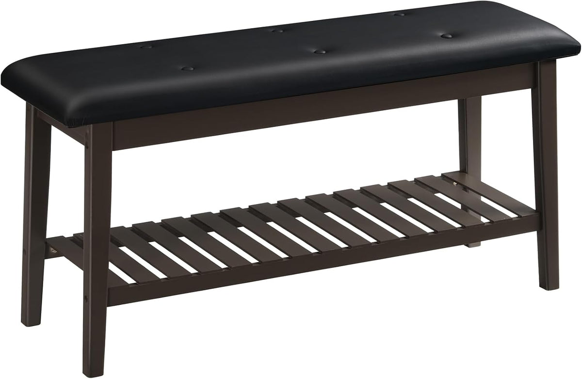 2-Tier Bamboo Entryway Bench with Upholstered Seat – Stylish Home Seating