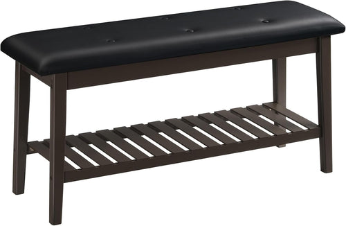 2-Tier Bamboo Entryway Bench with Upholstered Seat – Stylish Home Seating