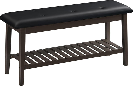 2-Tier Bamboo Entryway Bench with Upholstered Seat – Stylish Home Seating