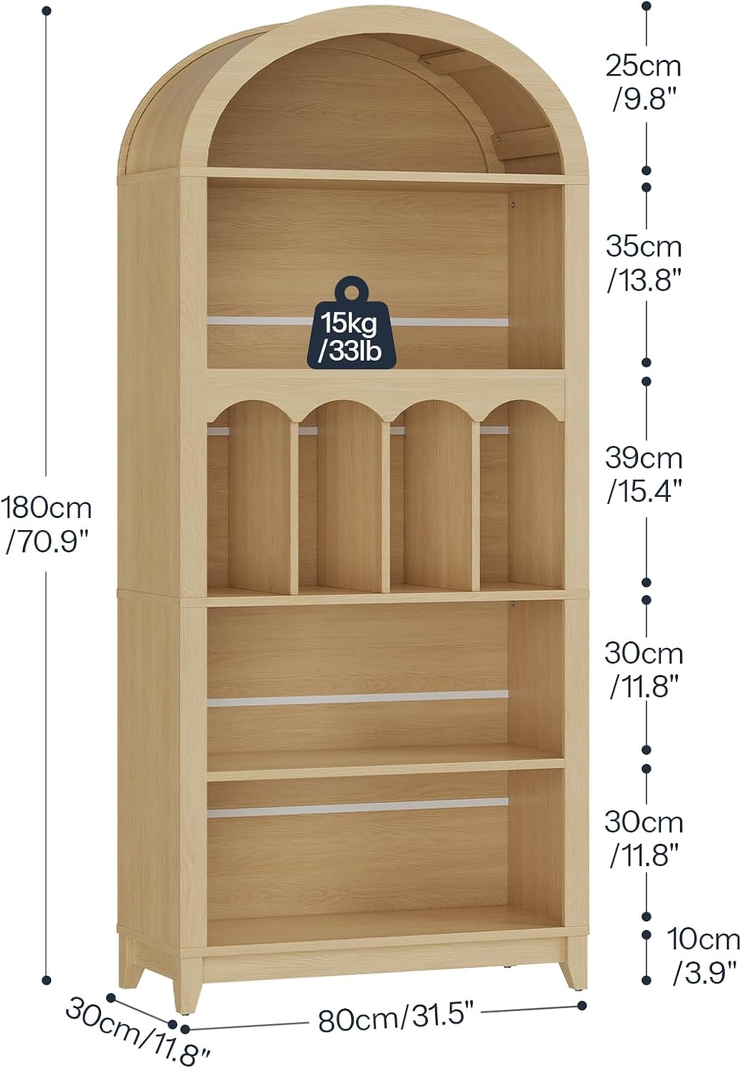 Tall Farmhouse 5-Tier Bookshelf – Rustic Open Display Storage
