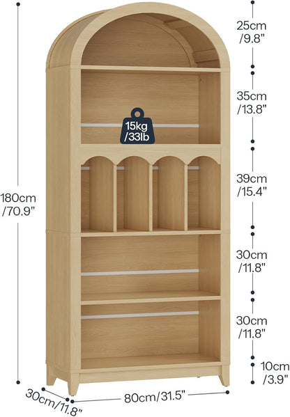 Tall Farmhouse 5-Tier Bookshelf – Rustic Open Display Storage