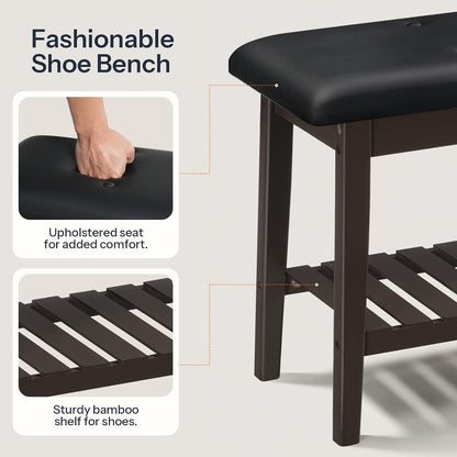 2-Tier Bamboo Entryway Bench with Upholstered Seat – Stylish Home Seating
