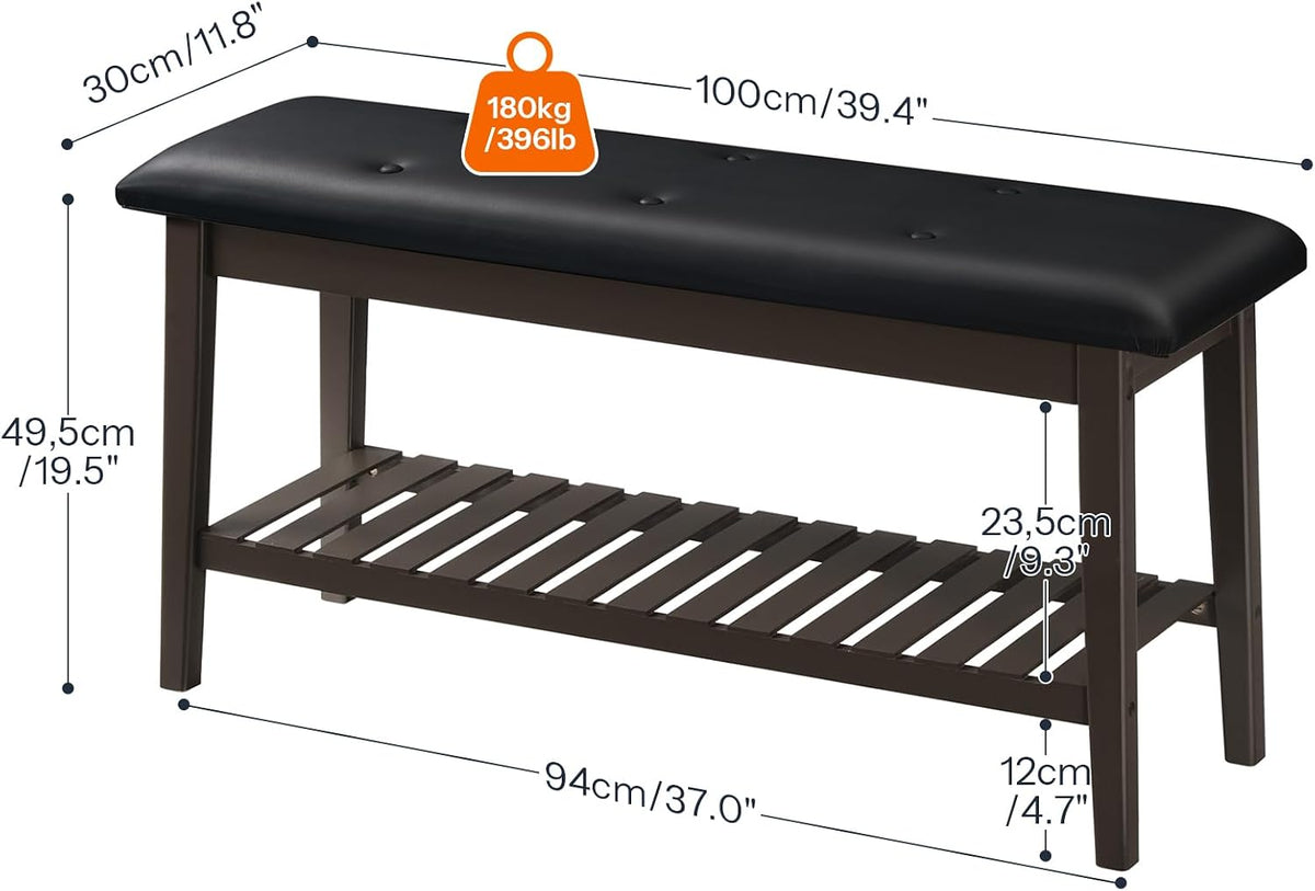 2-Tier Bamboo Entryway Bench with Upholstered Seat – Stylish Home Seating