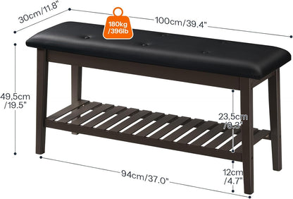 2-Tier Bamboo Entryway Bench with Upholstered Seat – Stylish Home Seating