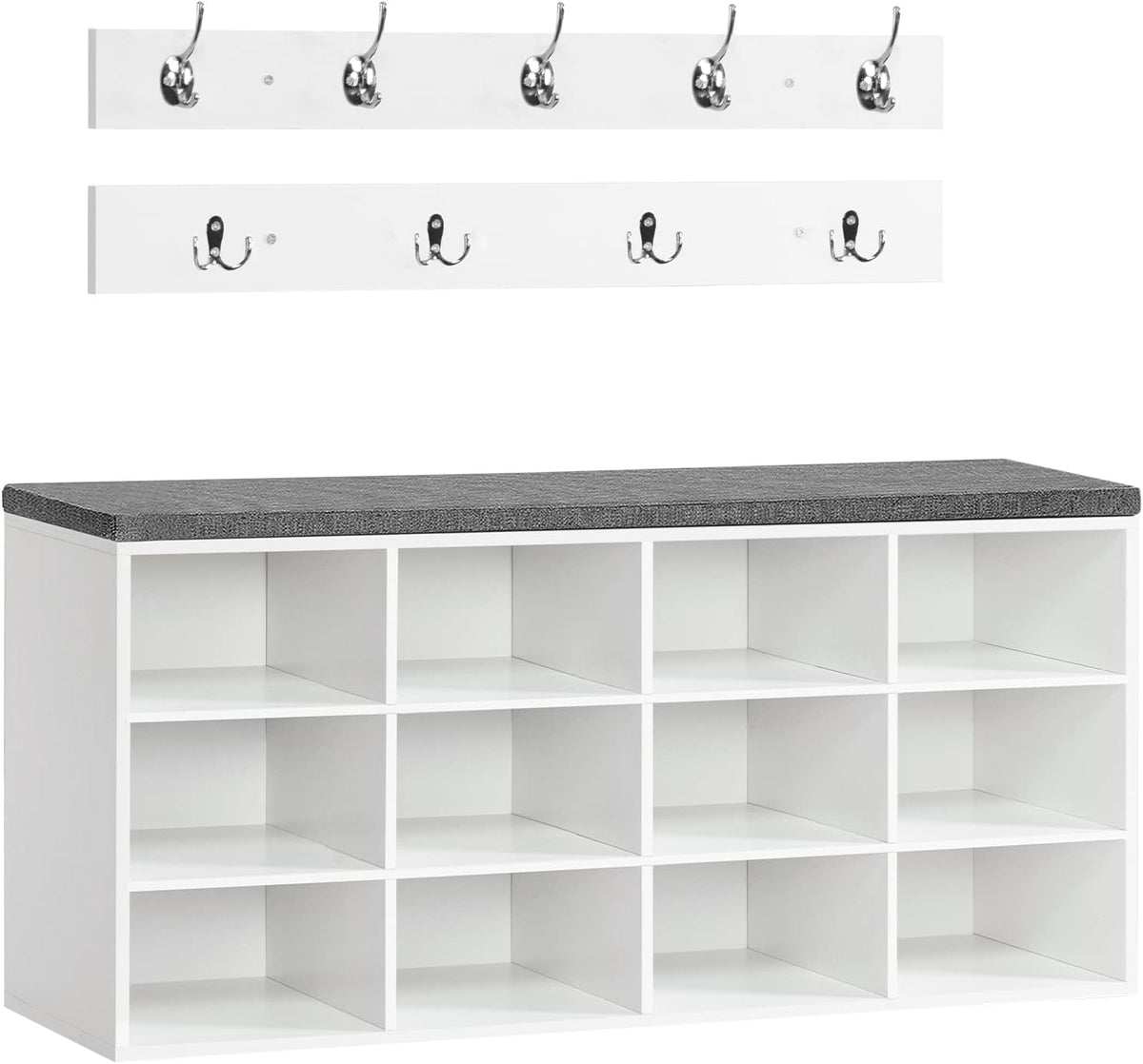 12-Cubby Entryway Shoe Storage Bench – Cushioned Seat & Coat Rack