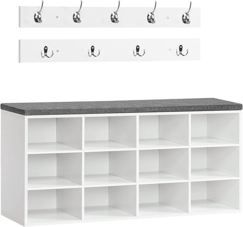 12-Cubby Entryway Shoe Storage Bench – Cushioned Seat & Coat Rack