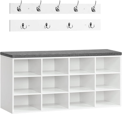 12-Cubby Entryway Shoe Storage Bench – Cushioned Seat & Coat Rack