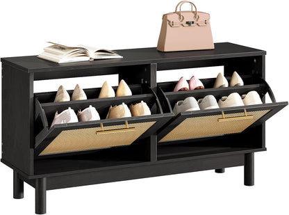 Rattan Style Shoe Storage Bench – Entryway Storage & Seating