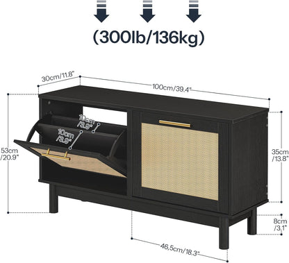 Rattan Style Shoe Storage Bench – Entryway Storage & Seating