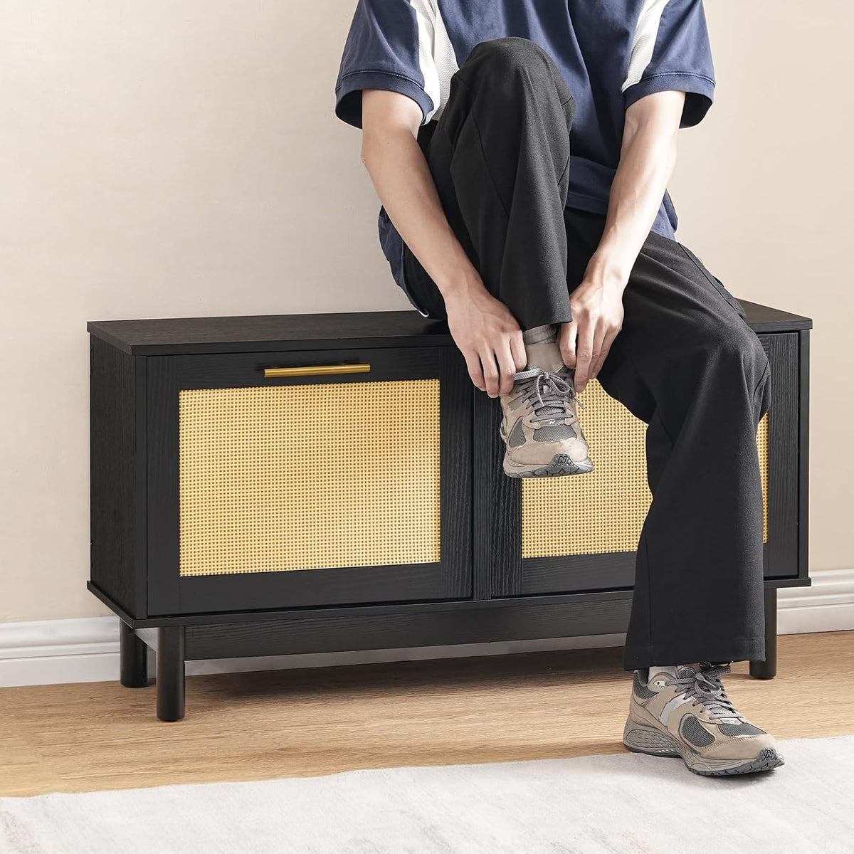 Rattan Style Shoe Storage Bench – Entryway Storage & Seating