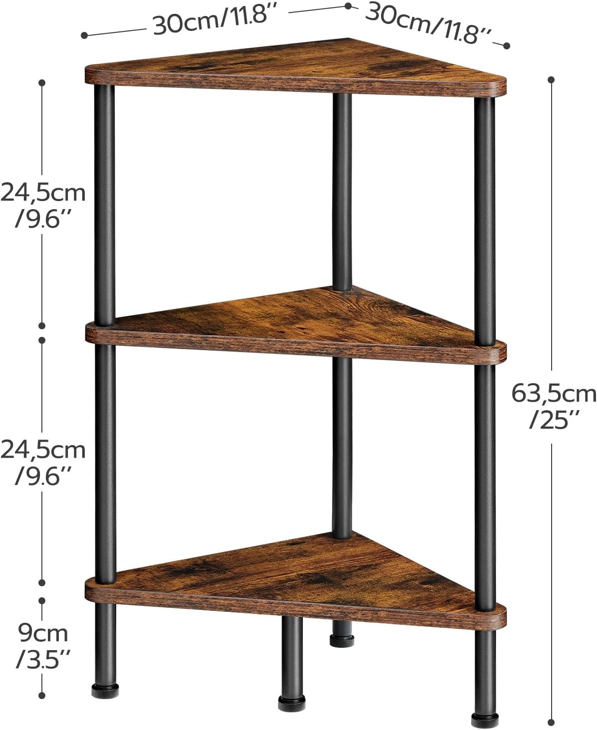 Industrial 3-Tier Corner Bookshelf – Rustic Display & Storage Rack