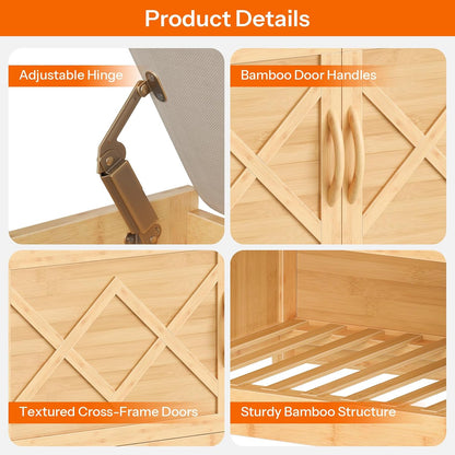 Bamboo Entryway Shoe Bench with Hidden Storage – Cushioned Seat & Cabinet