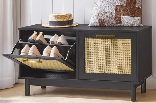 Rattan Style Shoe Storage Bench – Entryway Storage & Seating