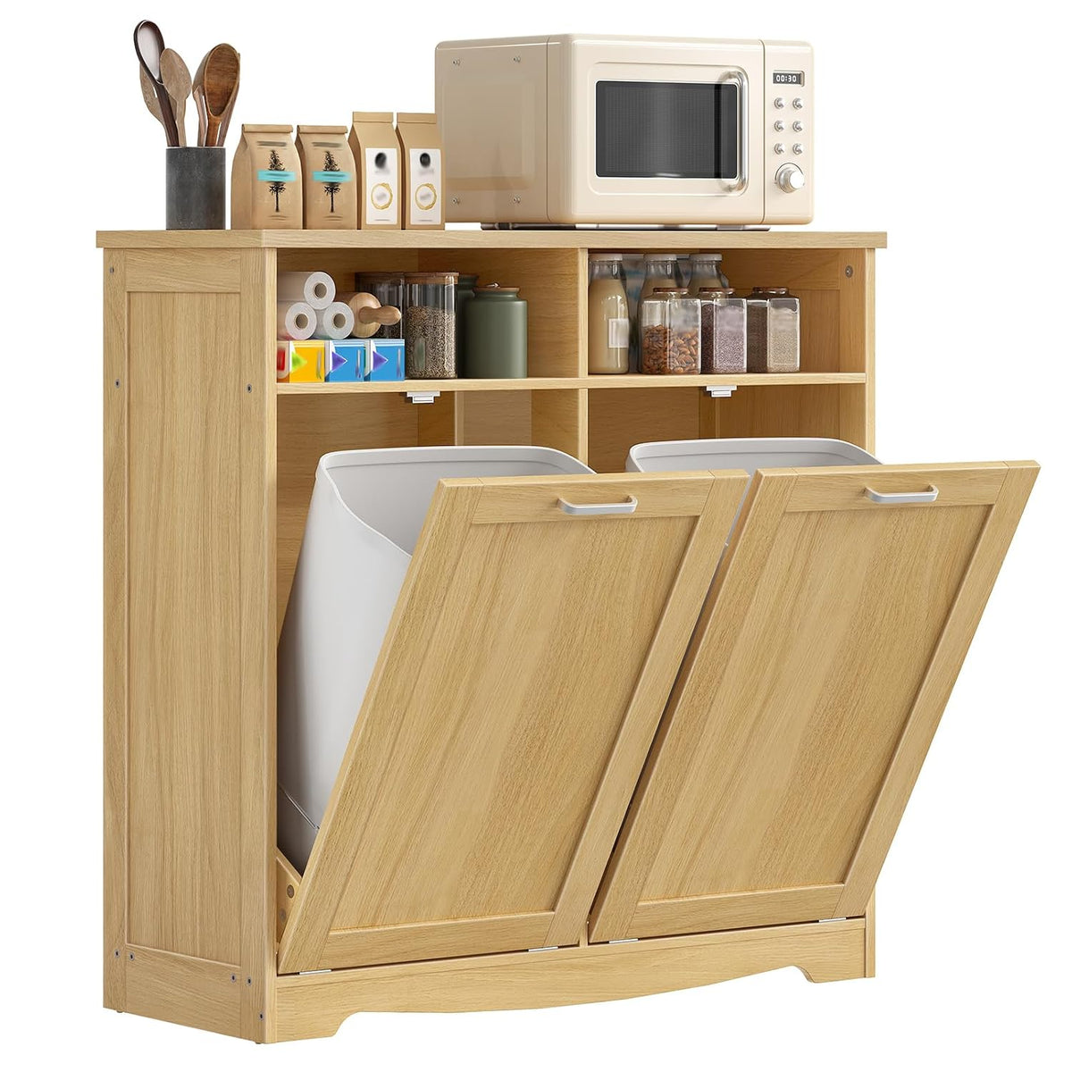 Hidden Tilt-Out Trash Can Cabinet – Farmhouse Kitchen Storage Organizer