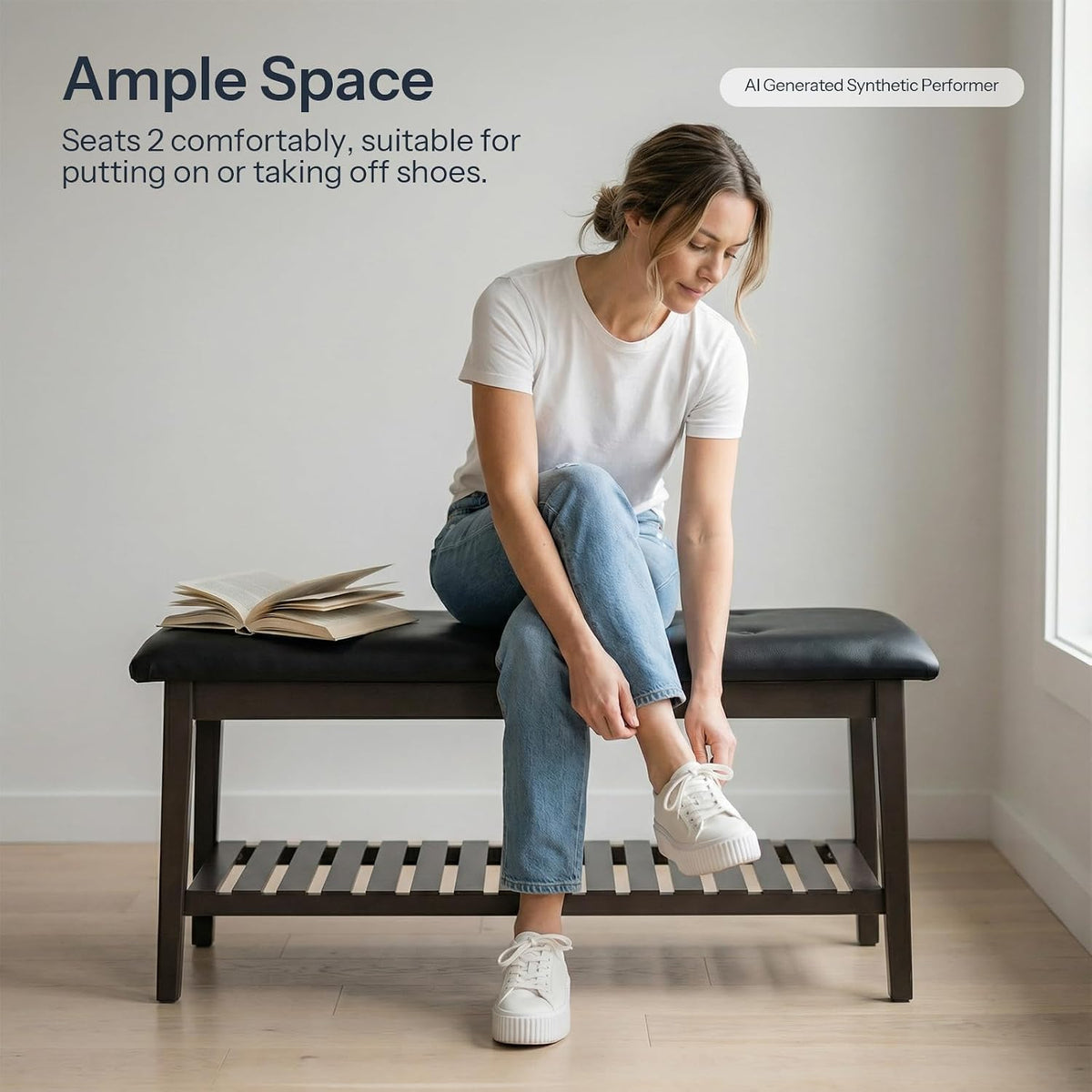 2-Tier Bamboo Entryway Bench with Upholstered Seat – Stylish Home Seating