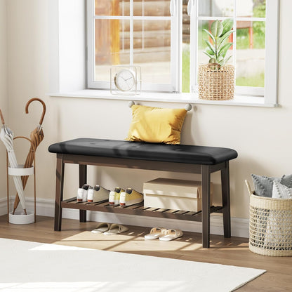 2-Tier Bamboo Entryway Bench with Upholstered Seat – Stylish Home Seating