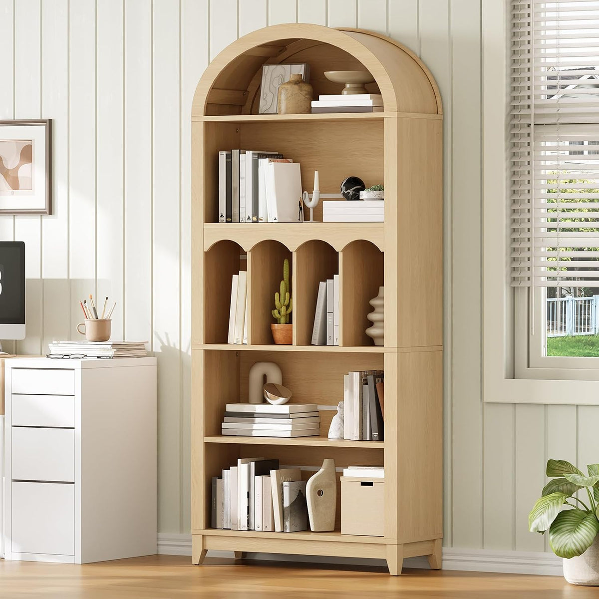 Tall Farmhouse 5-Tier Bookshelf – Rustic Open Display Storage