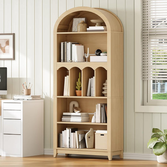 Tall Farmhouse 5-Tier Bookshelf – Rustic Open Display Storage