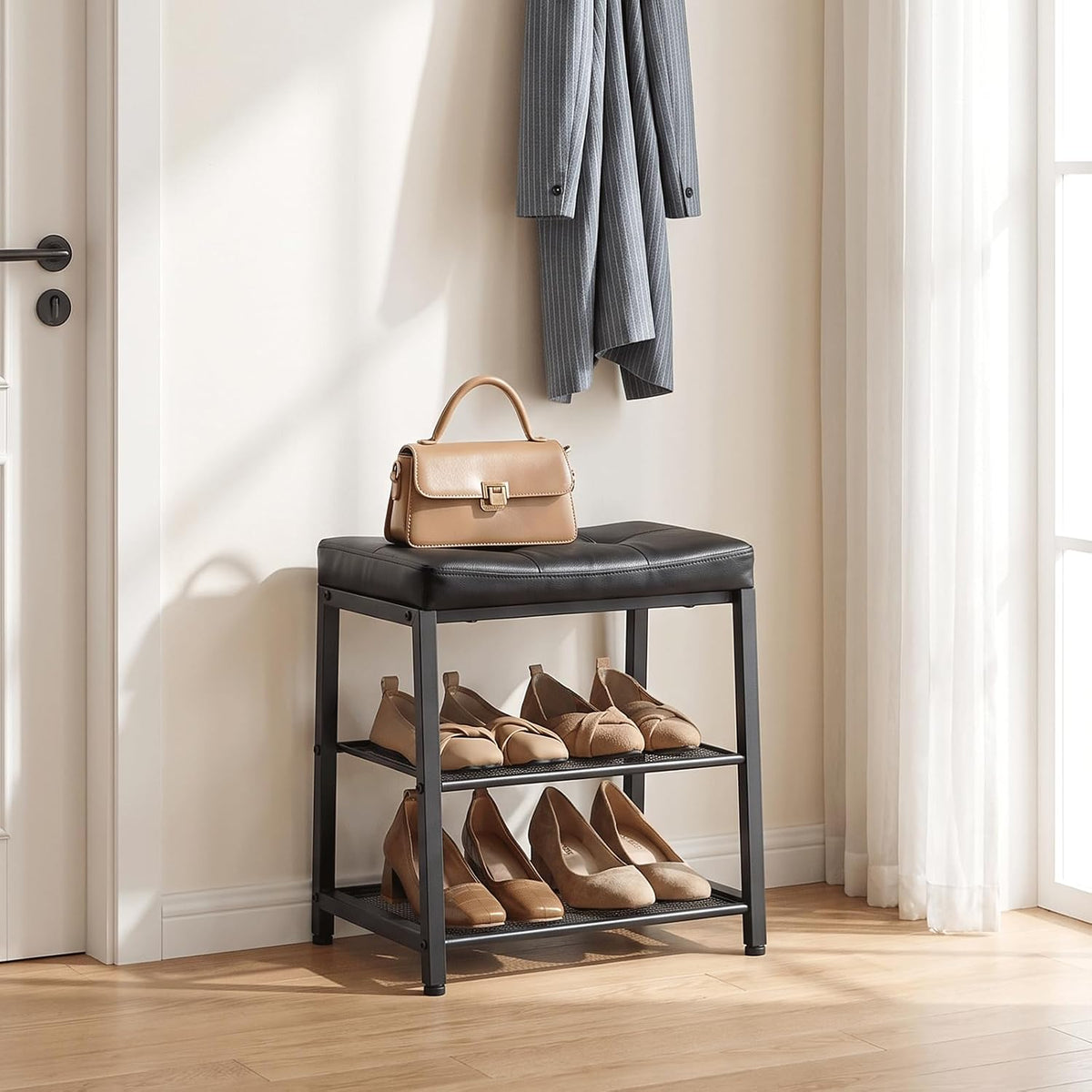 2-Tier Entryway Shoe Bench – Rustic Shoe Rack & Seating