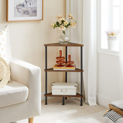 Industrial 3-Tier Corner Bookshelf – Rustic Display & Storage Rack