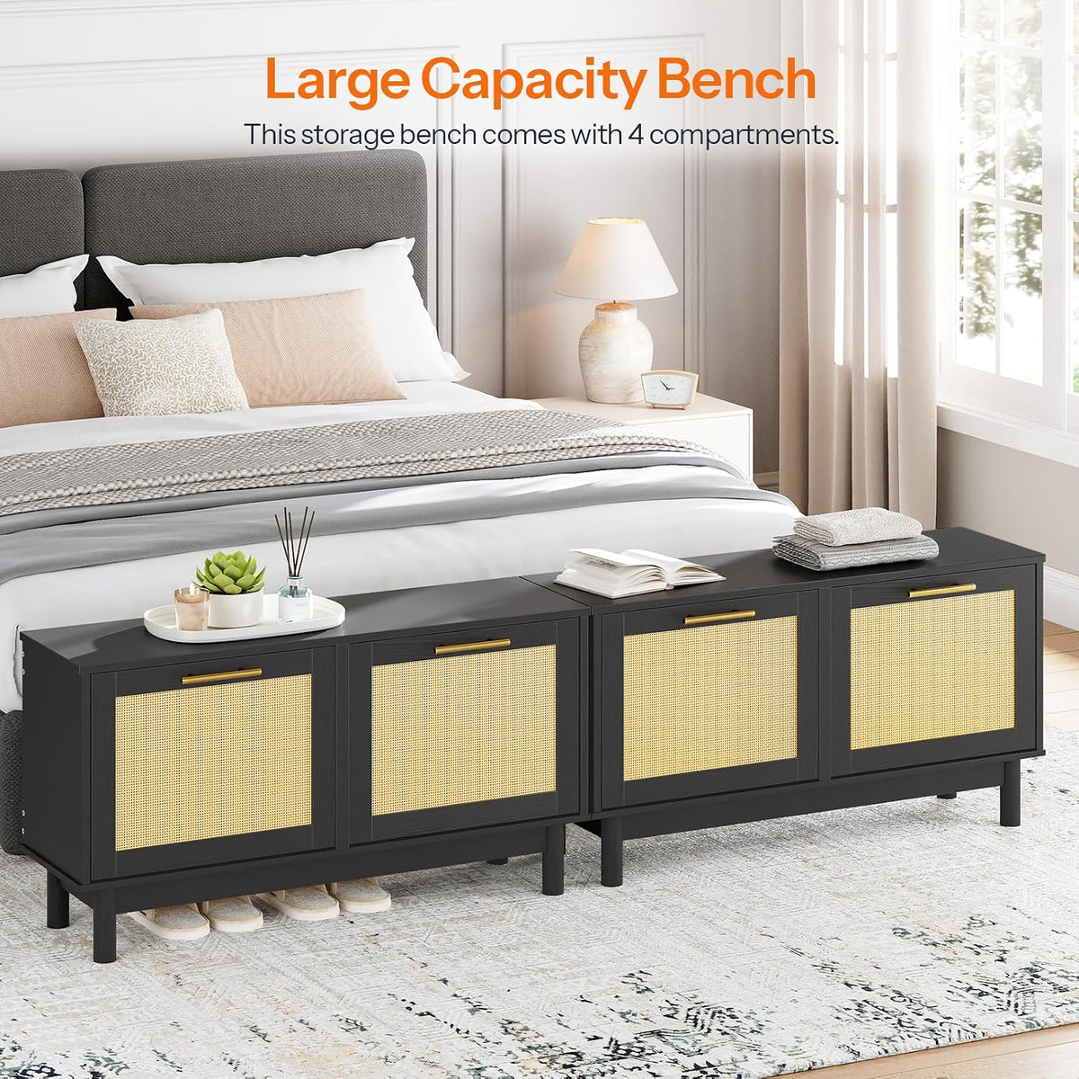Rattan Style Shoe Storage Bench – Entryway Storage & Seating