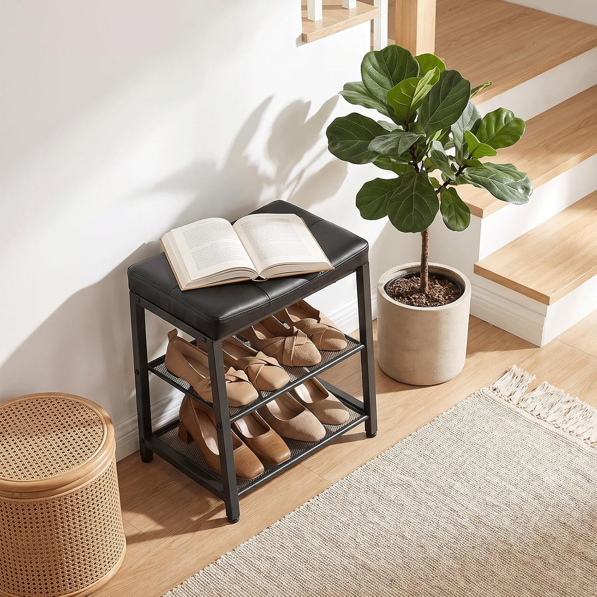 2-Tier Entryway Shoe Bench – Rustic Shoe Rack & Seating
