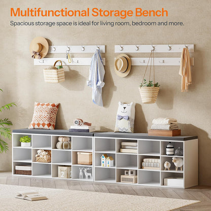 12-Cubby Entryway Shoe Storage Bench – Cushioned Seat & Coat Rack