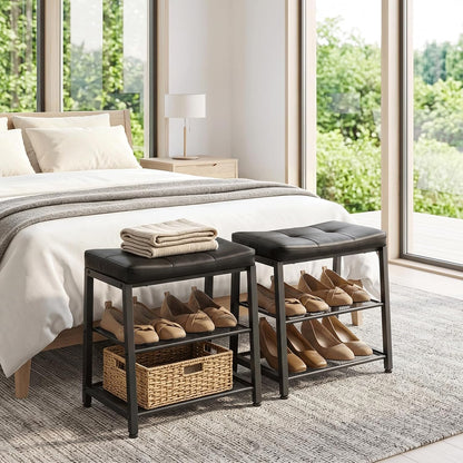 2-Tier Entryway Shoe Bench – Rustic Shoe Rack & Seating