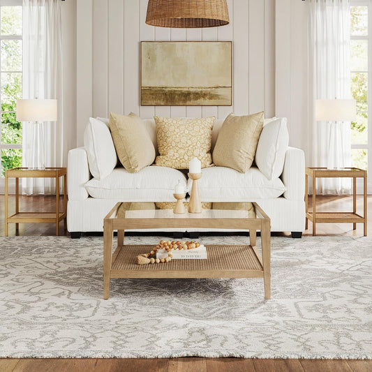 3-Piece Boho Coffee Table Set – Wood & Woven Accent Tables